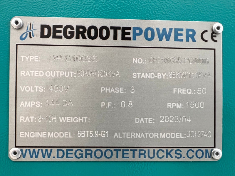Електрогенератор DEGROOTE POWER DP-C100SS 100KVA: снимка 14