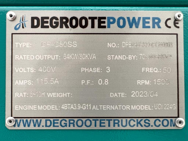 DEGROOTE POWER* DP-C80SS 80KVA - Електрогенератор: снимка 4 DEGROOTE POWER* DP-C80SS 80KVA - Електрогенератор: снимка 4