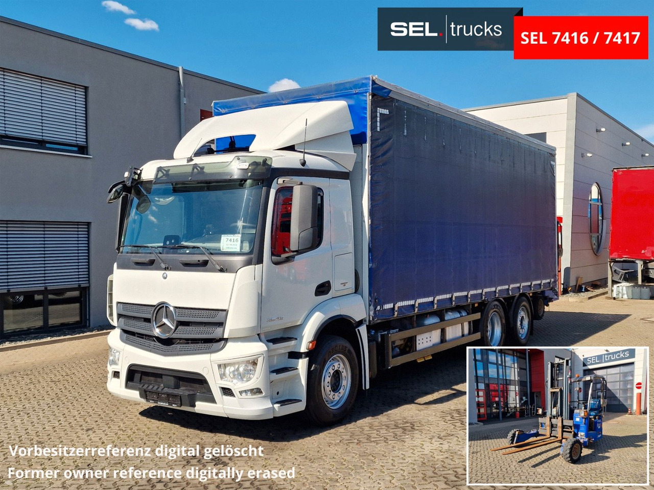 Mercedes-Benz Antos 2543 /Retarder / mit Stapler / Lenkachse - Камион с брезент: снимка 1 Mercedes-Benz Antos 2543 /Retarder / mit Stapler / Lenkachse - Камион с брезент: снимка 1