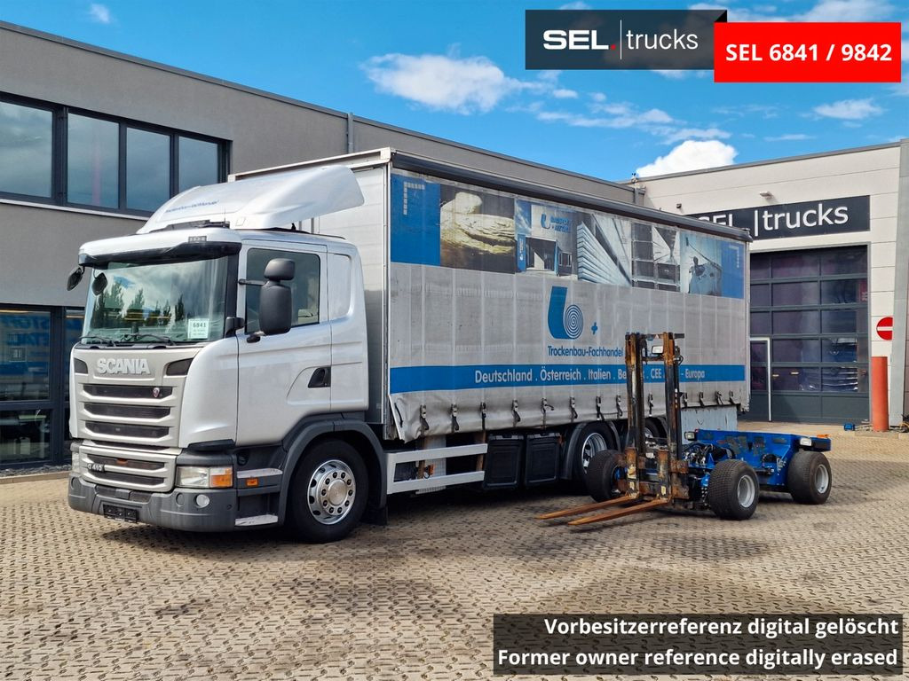 Scania G 410 /Retarder /mit Mitnahmestapler /Lenkachse - Камион с брезент: снимка 1 Scania G 410 /Retarder /mit Mitnahmestapler /Lenkachse - Камион с брезент: снимка 1