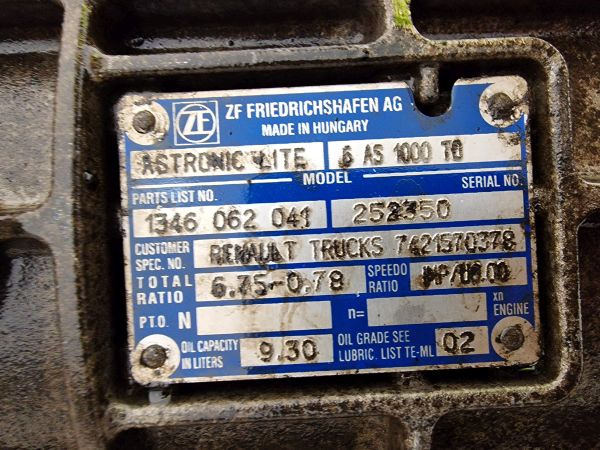 Скоростна кутия ZF Astronic Lite 6AS1000TO Renault Spec Gearbox: снимка 11 Скоростна кутия ZF Astronic Lite 6AS1000TO Renault Spec Gearbox: снимка 11