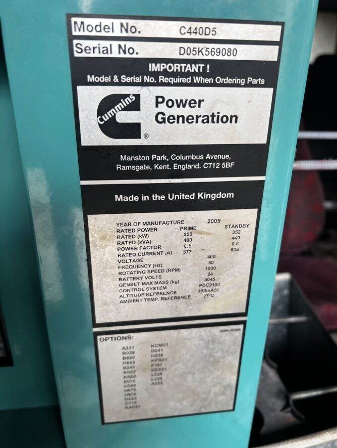 Електрогенератор Cummins Generator Cummins C440 D5: снимка 8 Електрогенератор Cummins Generator Cummins C440 D5: снимка 8