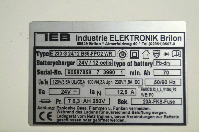 IEB 90587858 | IEB charger EFG 230 G 24/12 B65-FP02 WR 24V12,6A 220V 50/60Hz fro - Акумулатор за Подемно-транспортна техника: снимка 2 IEB 90587858 | IEB charger EFG 230 G 24/12 B65-FP02 WR 24V12,6A 220V 50/60Hz fro - Акумулатор за Подемно-транспортна техника: снимка 2