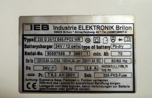 IEB 90587858 | IEB charger EFG 230 G 24/12 B65-FP02 WR 24V12,6A 220V 50/60Hz fro - Акумулатор за Подемно-транспортна техника: снимка 2 IEB 90587858 | IEB charger EFG 230 G 24/12 B65-FP02 WR 24V12,6A 220V 50/60Hz fro - Акумулатор за Подемно-транспортна техника: снимка 2