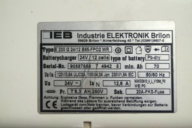 IEB 90587858 | IEB charger EFG 230 G 24/12 B65-FP02 WR 24V12,6A 220V 50/60Hz fro - Акумулатор за Подемно-транспортна техника: снимка 2 IEB 90587858 | IEB charger EFG 230 G 24/12 B65-FP02 WR 24V12,6A 220V 50/60Hz fro - Акумулатор за Подемно-транспортна техника: снимка 2