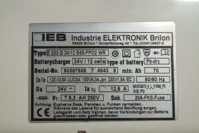 IEB 90587858 | IEB charger EFG 230 G 24/12 B65-FP02 WR 24V12,6A 220V 50/60Hz fro - Акумулатор за Подемно-транспортна техника: снимка 2 IEB 90587858 | IEB charger EFG 230 G 24/12 B65-FP02 WR 24V12,6A 220V 50/60Hz fro - Акумулатор за Подемно-транспортна техника: снимка 2