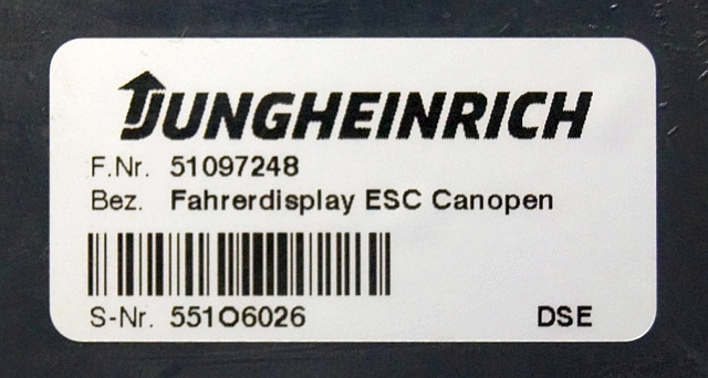 Jungheinrich 51097248 | Display ESC canopen sn. 551O6026 - Табло за Подемно-транспортна техника: снимка 3 Jungheinrich 51097248 | Display ESC canopen sn. 551O6026 - Табло за Подемно-транспортна техника: снимка 3