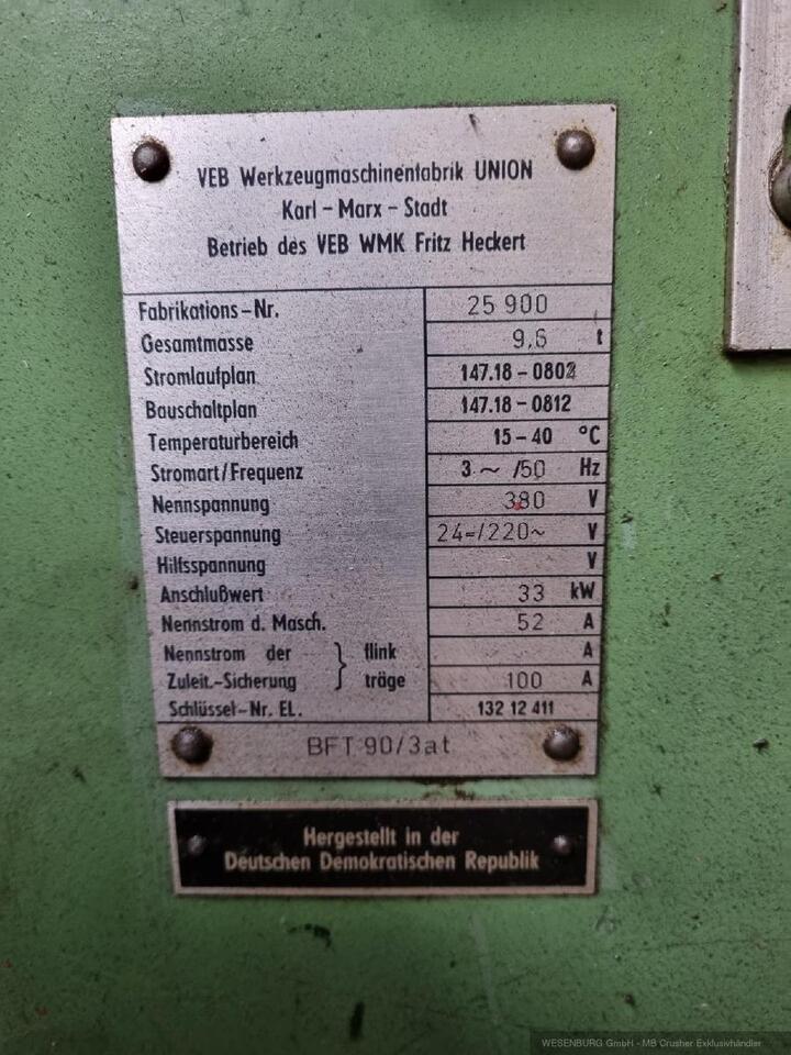 WMW Tischbohr- und Fäswerk UNION BFT 90-3 - Машина: снимка 5 WMW Tischbohr- und Fäswerk UNION BFT 90-3 - Машина: снимка 5