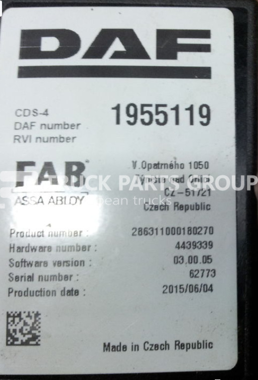 DAF XF EURO6, CF EURO 6, CDS-4 control unit, FAB ASSA ABLOY, 1955119 control unit - Блок за управление за Камион: снимка 1 DAF XF EURO6, CF EURO 6, CDS-4 control unit, FAB ASSA ABLOY, 1955119 control unit - Блок за управление за Камион: снимка 1