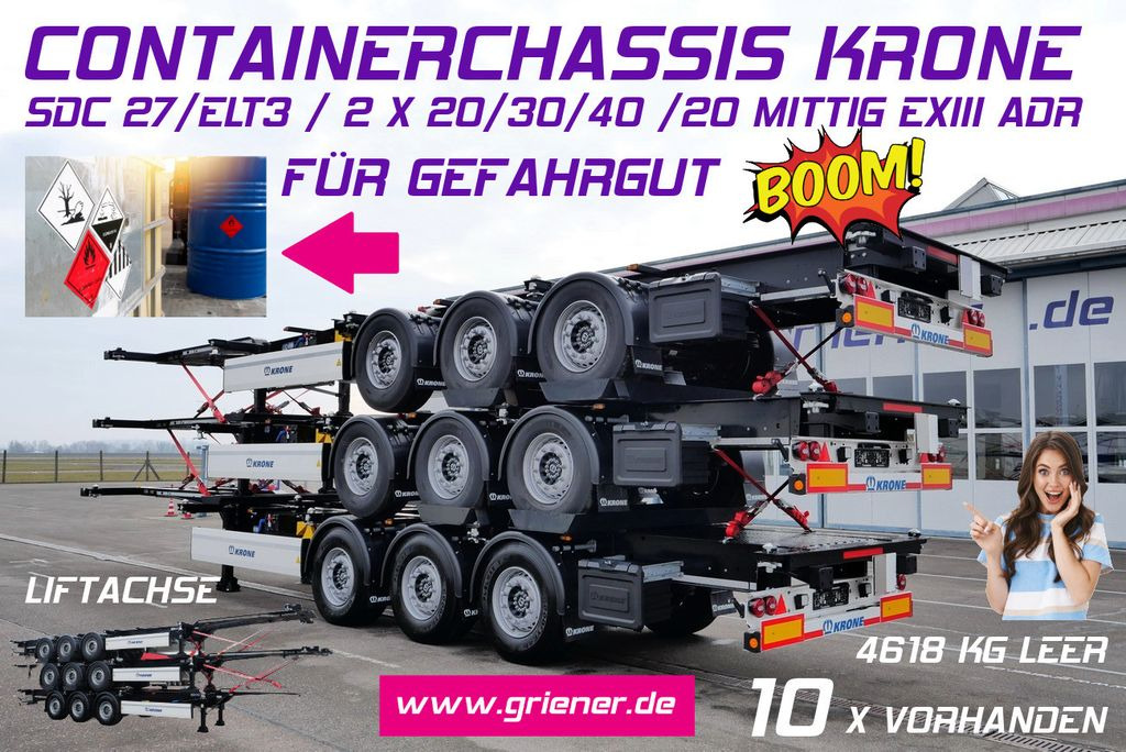 Krone SDC 27/eLT3 / 2 x 20/30/40 /20 mittig EXIII ADR - Контейнеровоз/ Сменна каросерия полуремарке: снимка 1 Krone SDC 27/eLT3 / 2 x 20/30/40 /20 mittig EXIII ADR - Контейнеровоз/ Сменна каросерия полуремарке: снимка 1
