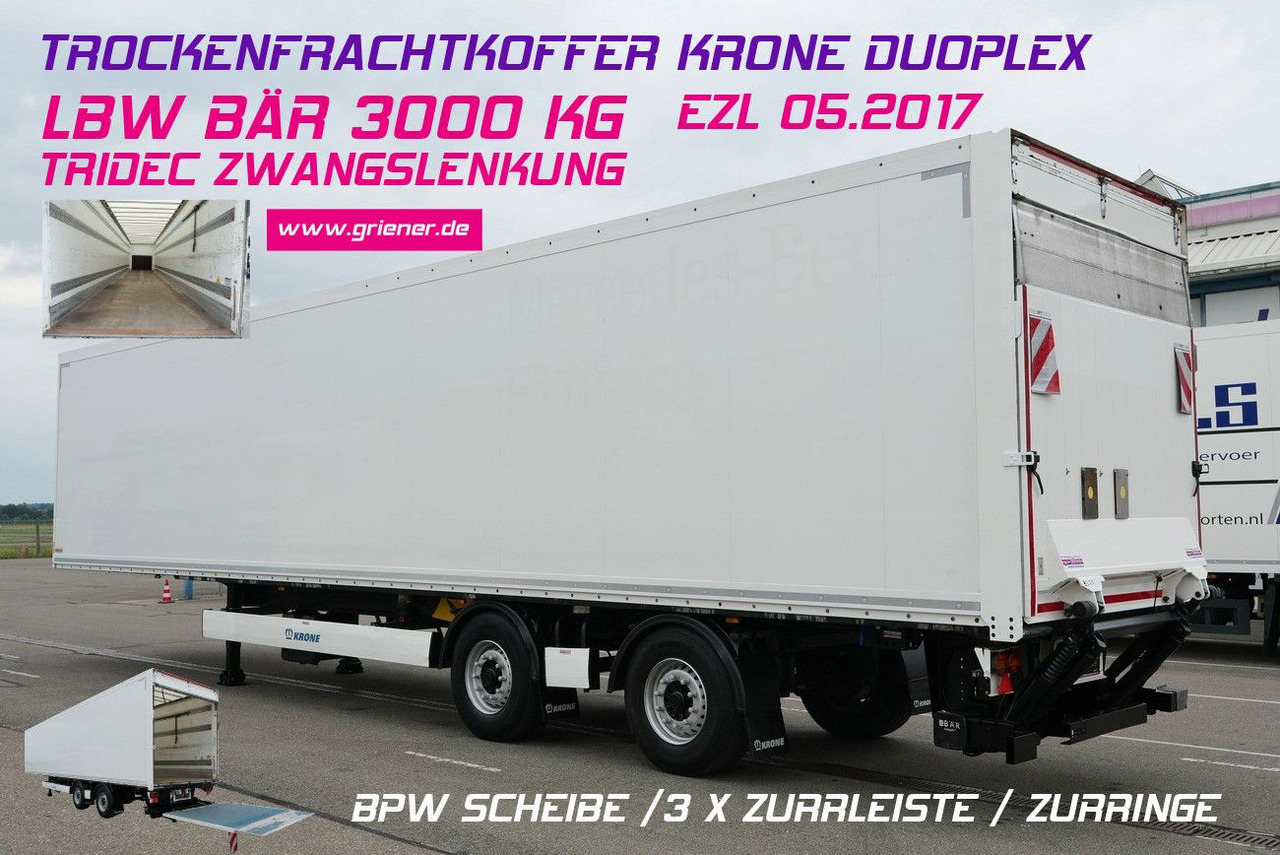 Krone SZK 18/ TRIDEC LENKUNG / LBW 3 to / DUOPLEX/BPW - Затворена каросерия полуремарке: снимка 1 Krone SZK 18/ TRIDEC LENKUNG / LBW 3 to / DUOPLEX/BPW - Затворена каросерия полуремарке: снимка 1