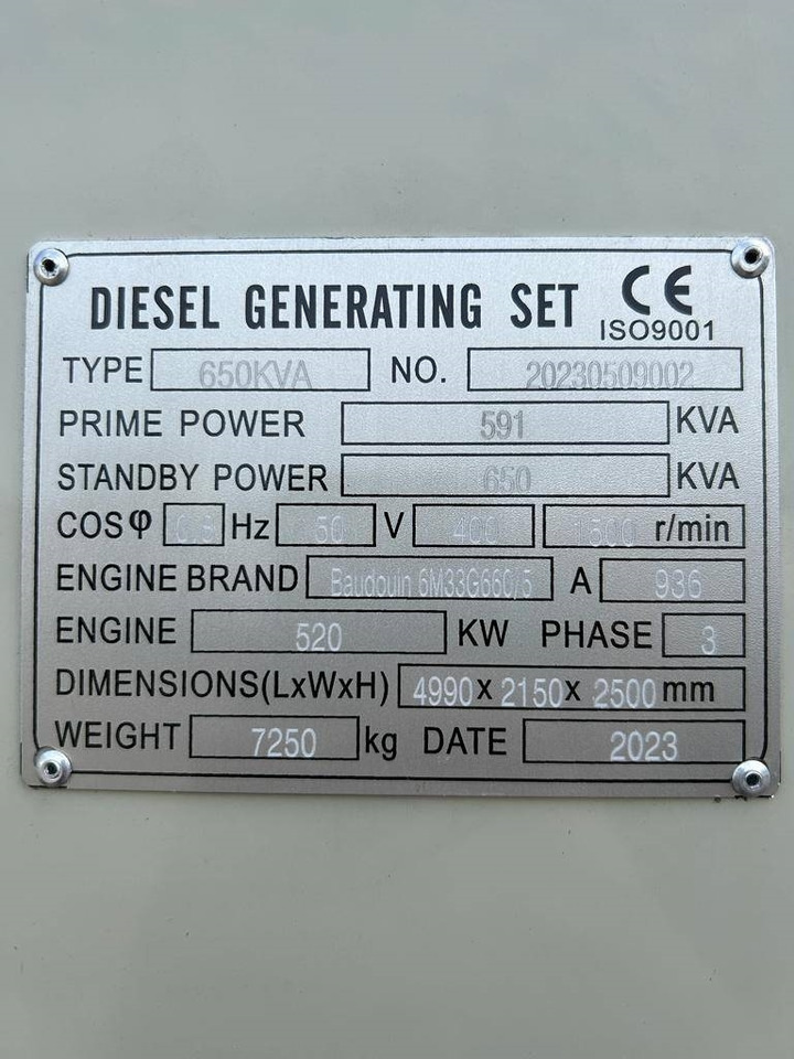 Baudouin 6M33G660/5 - 650 kVA Generator - DPX-19879 - Електрогенератор: снимка 4 Baudouin 6M33G660/5 - 650 kVA Generator - DPX-19879 - Електрогенератор: снимка 4
