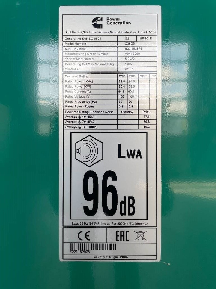 Лизинг на Cummins C38D5 - 38 kVA Surplus genset - DPX-18504  Cummins C38D5 - 38 kVA Surplus genset - DPX-18504: снимка 6