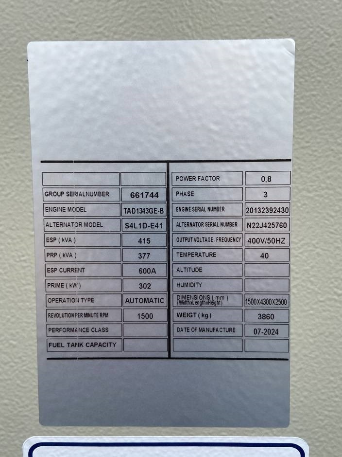 Volvo TAD1343GE-B - 415 kVA Generator - DPX-18879 - Електрогенератор: снимка 4 Volvo TAD1343GE-B - 415 kVA Generator - DPX-18879 - Електрогенератор: снимка 4