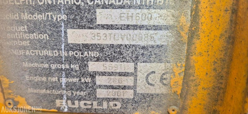 2001 EUCLID EH 600 - DUMPER - 20115 TIMER. - Самосвал: снимка 5 2001 EUCLID EH 600 - DUMPER - 20115 TIMER. - Самосвал: снимка 5