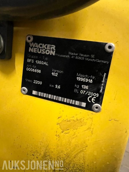 2009 Wacker Neuson BFS 1350AL - Asfalt og betongsag. - Строително оборудване: снимка 5 2009 Wacker Neuson BFS 1350AL - Asfalt og betongsag. - Строително оборудване: снимка 5