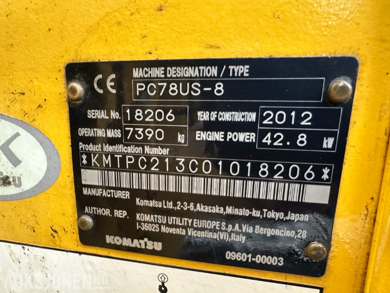 2012 Komatsu PC78US-8 - 7819 Timer - Багер: снимка 5 2012 Komatsu PC78US-8 - 7819 Timer - Багер: снимка 5