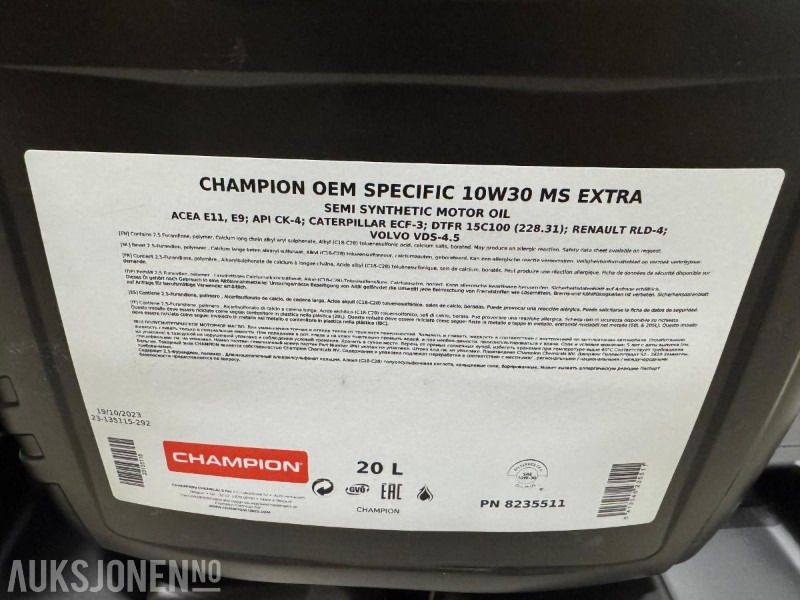 1000 liter Olje - Champion OEM Specific 10W30 MS Extra - Прикачен инвентар за Строителна техника: снимка 4 1000 liter Olje - Champion OEM Specific 10W30 MS Extra - Прикачен инвентар за Строителна техника: снимка 4