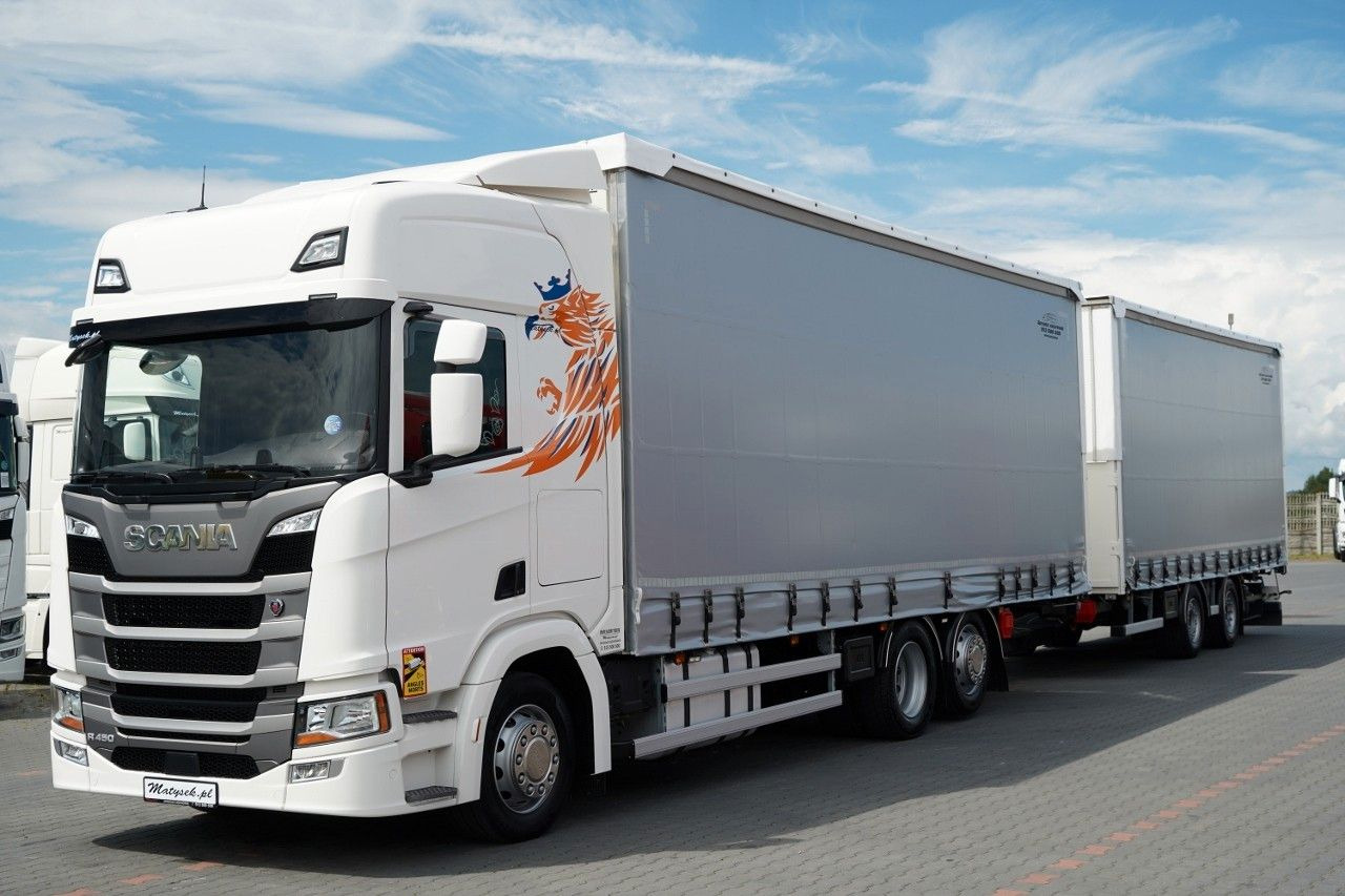 Scania R 450 / ZESTAW TANDEM 120 M3 / PRZEJAZDOWY / OŚ - Камион с брезент: снимка 1 Scania R 450 / ZESTAW TANDEM 120 M3 / PRZEJAZDOWY / OŚ - Камион с брезент: снимка 1