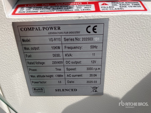 2025 Compal VG-R110 Mobile (Unused) Generator Set - Електрогенератор: снимка 1 2025 Compal VG-R110 Mobile (Unused) Generator Set - Електрогенератор: снимка 1