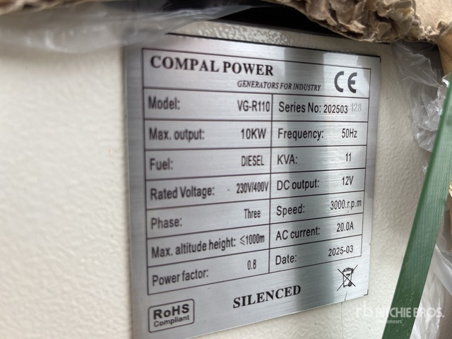 2025 Compal VG-R110 Mobile (Unused) Generator Set - Електрогенератор: снимка 1 2025 Compal VG-R110 Mobile (Unused) Generator Set - Електрогенератор: снимка 1