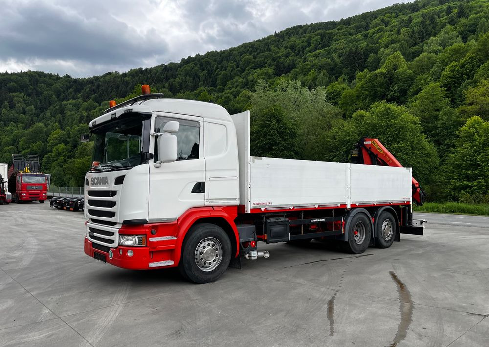 Scania G450 // 6x2// Skrzynia 6.40x2.49 // HDS Palfinger // Oś skrętna podnoszona // - Бордови камион, Камион с кран: снимка 2 Scania G450 // 6x2// Skrzynia 6.40x2.49 // HDS Palfinger // Oś skrętna podnoszona // - Бордови камион, Камион с кран: снимка 2