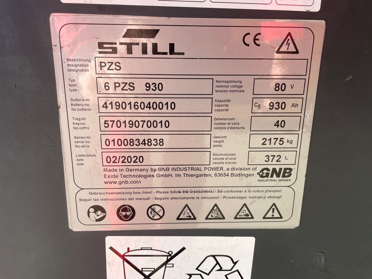 Exide 80V 6 PZS 930 - Акумулатор за Подемно-транспортна техника: снимка 2 Exide 80V 6 PZS 930 - Акумулатор за Подемно-транспортна техника: снимка 2