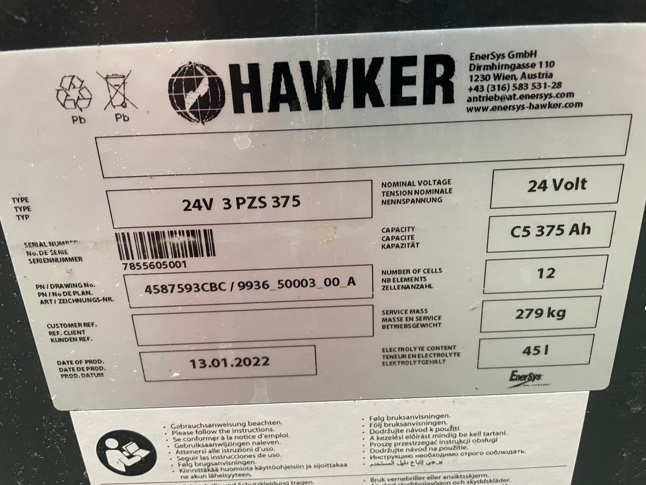 Hawker 24 Volt I 3 PZS 375 - Акумулатор за Подемно-транспортна техника: снимка 2 Hawker 24 Volt I 3 PZS 375 - Акумулатор за Подемно-транспортна техника: снимка 2