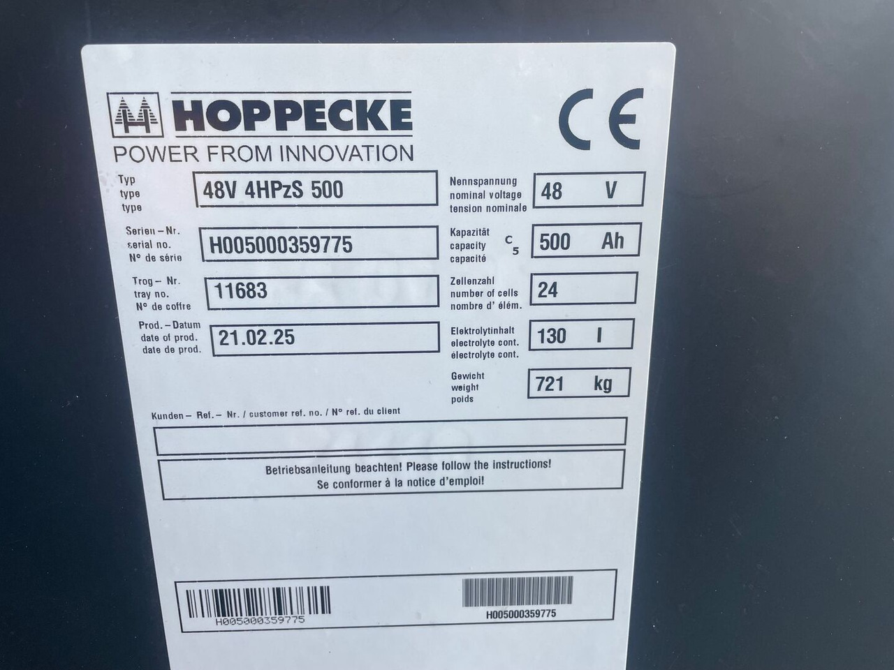 Hoppecke 48V 4 HPzS 500 - Акумулатор за Подемно-транспортна техника: снимка 2 Hoppecke 48V 4 HPzS 500 - Акумулатор за Подемно-транспортна техника: снимка 2