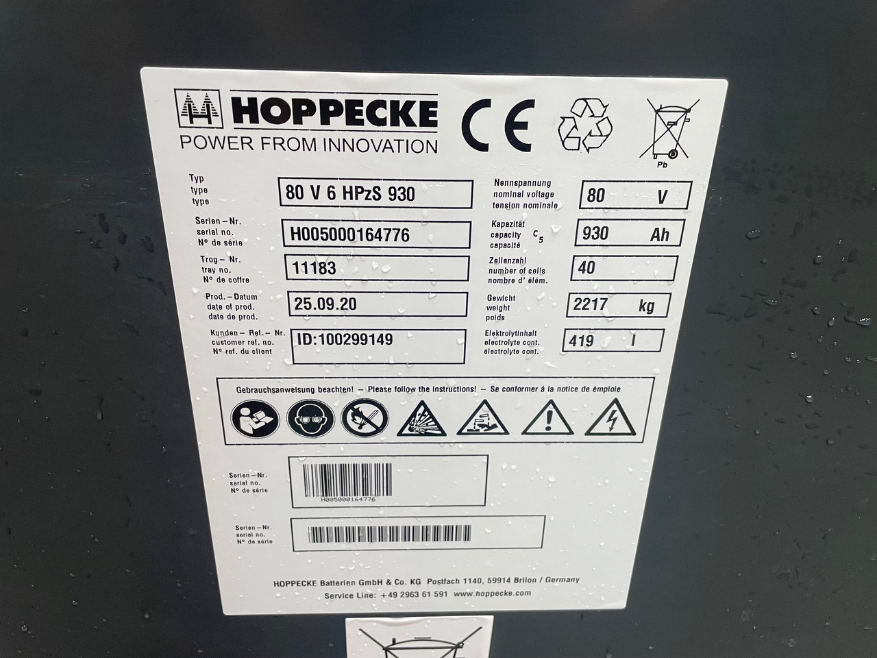 Hoppecke 80V 6 HPZS 930 - Акумулатор за Подемно-транспортна техника: снимка 2 Hoppecke 80V 6 HPZS 930 - Акумулатор за Подемно-транспортна техника: снимка 2