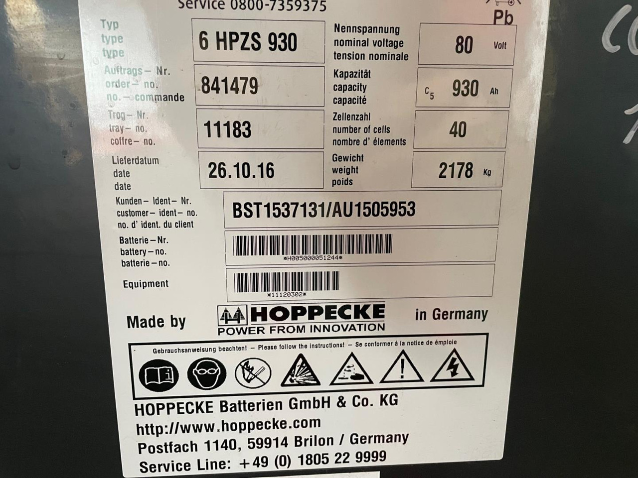 Hoppecke 80V 6 HPZS 930 - Акумулатор за Подемно-транспортна техника: снимка 2 Hoppecke 80V 6 HPZS 930 - Акумулатор за Подемно-транспортна техника: снимка 2