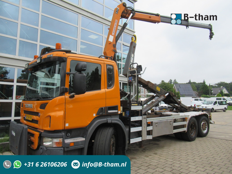 Scania P 320 B 6x2*4 + HMF 835 + HYVA Haakarm - Мултилифт с кука камион, Камион с кран: снимка 1 Scania P 320 B 6x2*4 + HMF 835 + HYVA Haakarm - Мултилифт с кука камион, Камион с кран: снимка 1