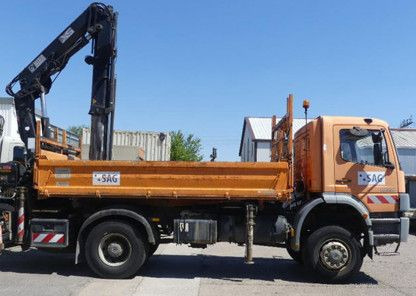 Самосвал камион, Камион с кран Mercedes-Benz ATEGO 1828 4X4 MEILER + HIAB KRAN 144 FS-3: снимка 9