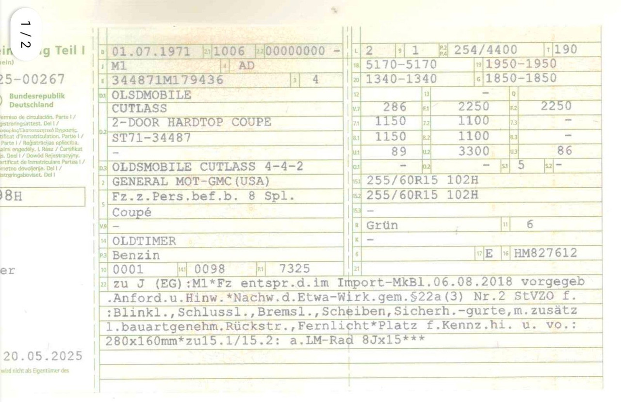 Oldsmobile Cutlass 442 V8 W30 Cabrio Coupe Hardtop H-Zulass - Кабриолет: снимка 4 Oldsmobile Cutlass 442 V8 W30 Cabrio Coupe Hardtop H-Zulass - Кабриолет: снимка 4