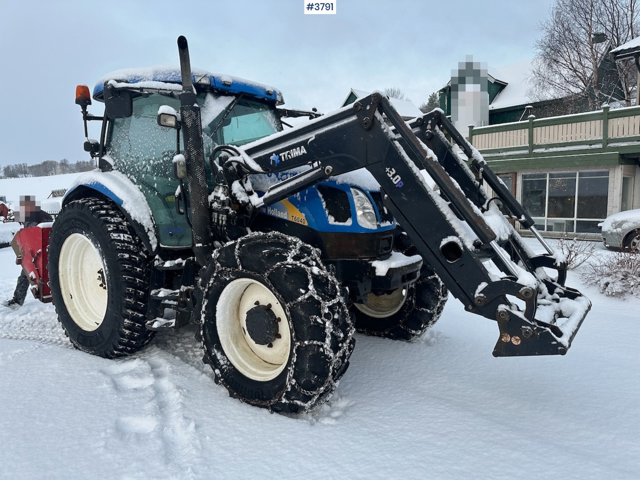 2010 New Holland T6040 4x4 plow rigged tractor w/ Trima +3.0p front loader, brand new chains, snow bucket and Westbjørn snow blower. WATCH VIDEO. - Трактор: снимка 1 2010 New Holland T6040 4x4 plow rigged tractor w/ Trima +3.0p front loader, brand new chains, snow bucket and Westbjørn snow blower. WATCH VIDEO. - Трактор: снимка 1