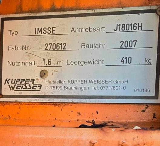 Küpper-Weisser IMS Salzstreuer 1,6m3 für Multicar Tremo Ladog Sprinter Pritsche Schmidt Salzsilo Winterdienst - Машина за разпръскване на сол/ Пясък: снимка 3 Küpper-Weisser IMS Salzstreuer 1,6m3 für Multicar Tremo Ladog Sprinter Pritsche Schmidt Salzsilo Winterdienst - Машина за разпръскване на сол/ Пясък: снимка 3