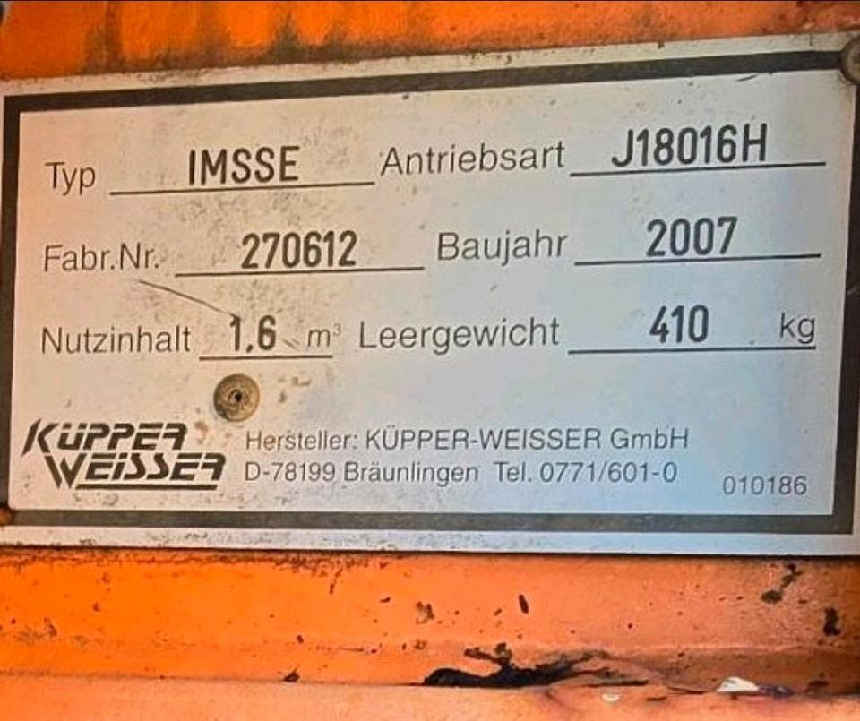 Küpper-Weisser IMSSN 1,6m3 J18016H IMSSF Salzstreuer Winterdienst Streuautomat Streusilo Solestreuer passend für Multicar Ladog Lidner - Машина за разпръскване на сол/ Пясък: снимка 4 Küpper-Weisser IMSSN 1,6m3 J18016H IMSSF Salzstreuer Winterdienst Streuautomat Streusilo Solestreuer passend für Multicar Ladog Lidner - Машина за разпръскване на сол/ Пясък: снимка 4