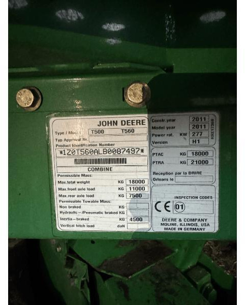 Зърнокомбайн JOHN DEERE T560: снимка 8