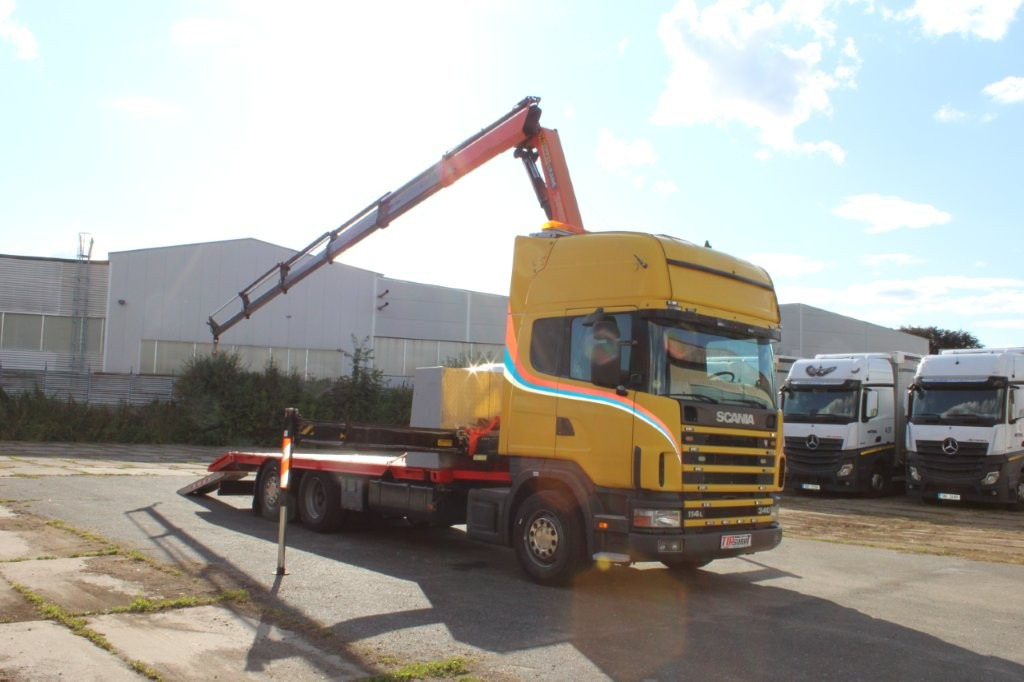 Scania R 114 LB340 6X2 L PALFINGER PK16502 - Автовоз камион, Камион с кран: снимка 1 Scania R 114 LB340 6X2 L PALFINGER PK16502 - Автовоз камион, Камион с кран: снимка 1