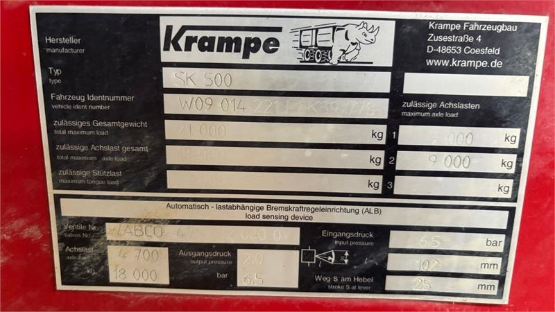 Krampe SK 550 Entreprenørvogn med Hardox kasse SK 500 - Селскостопанско ремарке самосвал: снимка 5 Krampe SK 550 Entreprenørvogn med Hardox kasse SK 500 - Селскостопанско ремарке самосвал: снимка 5