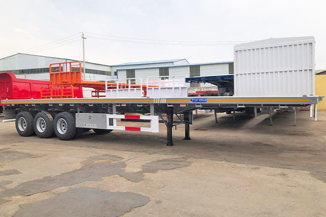 TITAN Tri Axle 40Ft Flatbed Trailer Price for Sale in Sierra Leone - Бордово полуремарке/ Платформа: снимка 5 TITAN Tri Axle 40Ft Flatbed Trailer Price for Sale in Sierra Leone - Бордово полуремарке/ Платформа: снимка 5