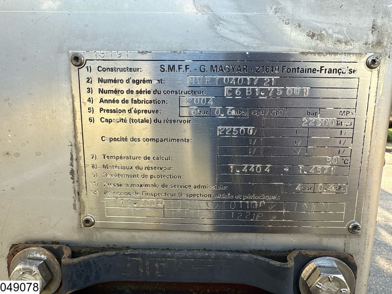 Magyar Chemie 22500 liter - Полуремарке цистерна: снимка 5 Magyar Chemie 22500 liter - Полуремарке цистерна: снимка 5