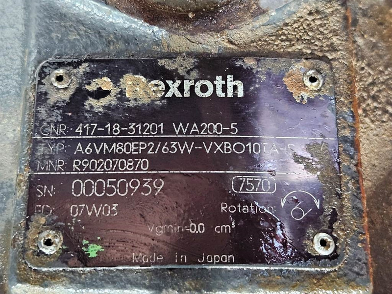 Komatsu WA200-5-Rexroth A6VM80EP2/63W-Drive motor/Rijmotor - Хидравлика за Строителна техника: снимка 5 Komatsu WA200-5-Rexroth A6VM80EP2/63W-Drive motor/Rijmotor - Хидравлика за Строителна техника: снимка 5
