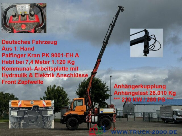 Unimog U400 4x4 PK9001 5.+6.Steuerkreis Zapfwelle 286PS - Бордови камион, Камион с кран: снимка 1 Unimog U400 4x4 PK9001 5.+6.Steuerkreis Zapfwelle 286PS - Бордови камион, Камион с кран: снимка 1