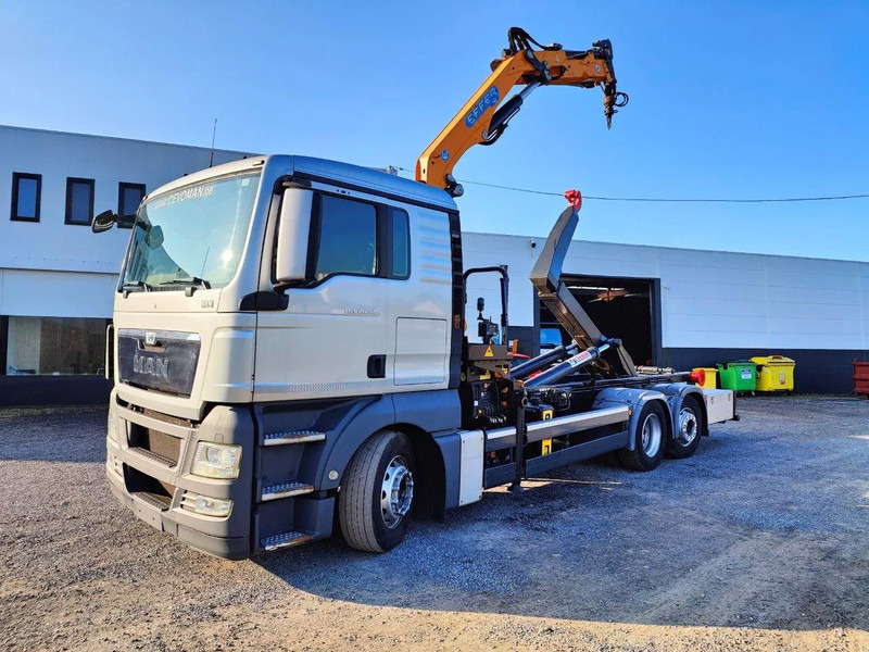 MAN TGX 26.400 6x2 Euro5 Container LEEBUR + Crane Effer 145 - Мултилифт с кука камион, Камион с кран: снимка 1 MAN TGX 26.400 6x2 Euro5 Container LEEBUR + Crane Effer 145 - Мултилифт с кука камион, Камион с кран: снимка 1