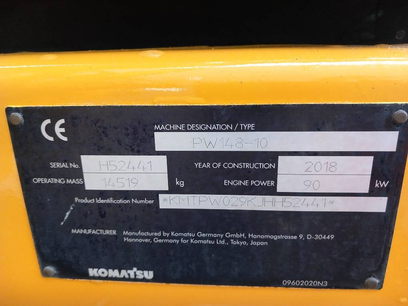 Komatsu PW148-10 - Колесен багер: снимка 4 Komatsu PW148-10 - Колесен багер: снимка 4