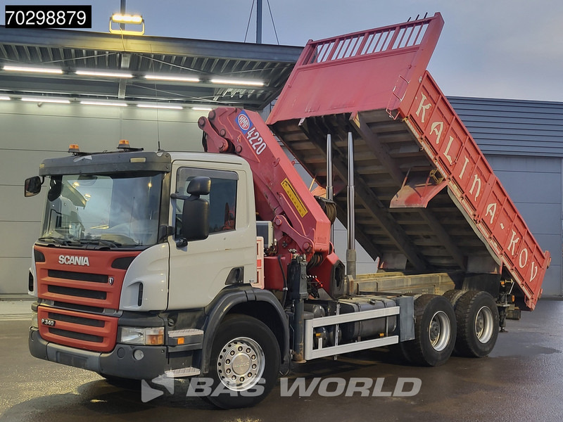 Scania P340 6X4 HMF 4220 K6 Crane Winch Tipper Full Steel Manual Gearbox - Самосвал камион, Камион с кран: снимка 2 Scania P340 6X4 HMF 4220 K6 Crane Winch Tipper Full Steel Manual Gearbox - Самосвал камион, Камион с кран: снимка 2