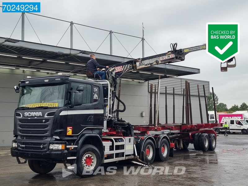 Scania R580 6X4 Holz Kran Diebolt D28 Full-Steell Extentable Trailer - Камион за дърва, Камион с кран: снимка 1 Scania R580 6X4 Holz Kran Diebolt D28 Full-Steell Extentable Trailer - Камион за дърва, Камион с кран: снимка 1