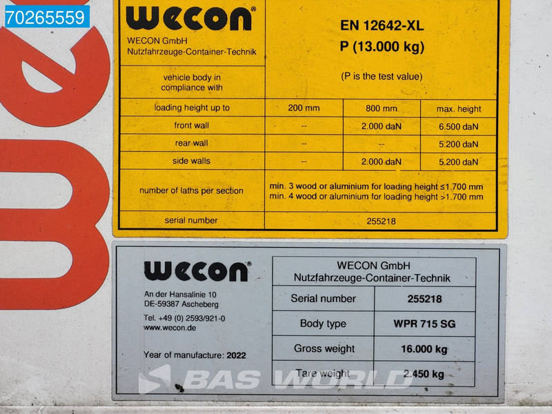 Брезентова каросерия Wecon WPR 715 SG Durchladesysteem: снимка 13