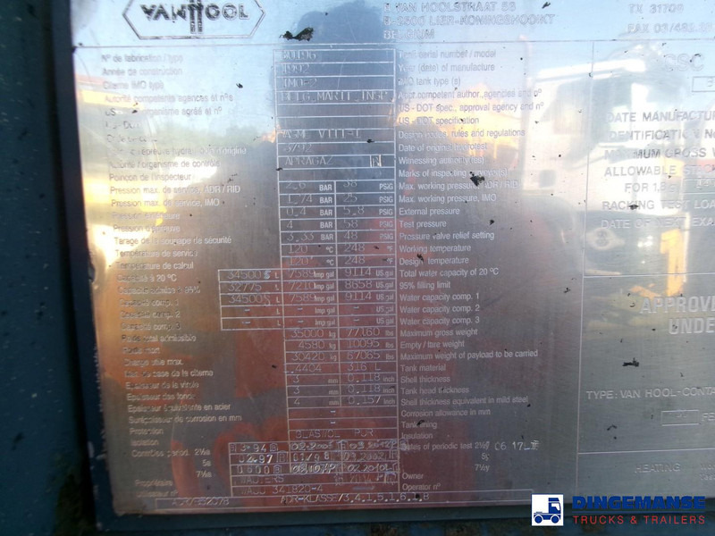 Резервоар за съхранение Van Hool Tank container 34.5 m3 / 1 comp IMO2 / L4BH / 30 ft: снимка 17